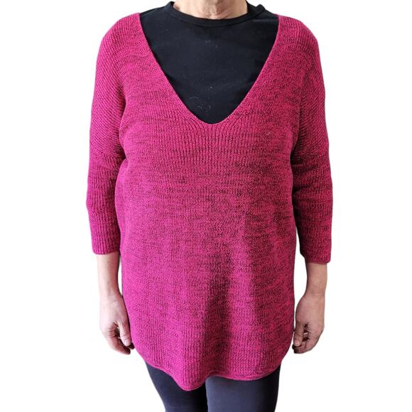 EXPRESS Womens Pink Speckled Oversized Sweater Sz Medium V-Neck Slouchy Neon - Picture 1 of 10